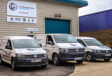 TPS Southampton for Volkswagen Group Genuine Parts building with multiple VW branded vans in front