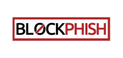 BlockPhish logo with bold black and red text, featuring a slashed Ø symbol
