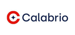 Calabrio logo featuring a red and blue circular symbol and modern navy text