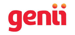 Genii logo with playful red text and two orange gradient dots above the 'i's