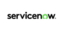 ServiceNow logo with bold black text and green circular design in the letter 'o'